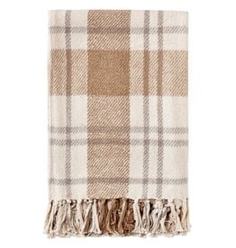 Beige Check Brushed Cotton Throw