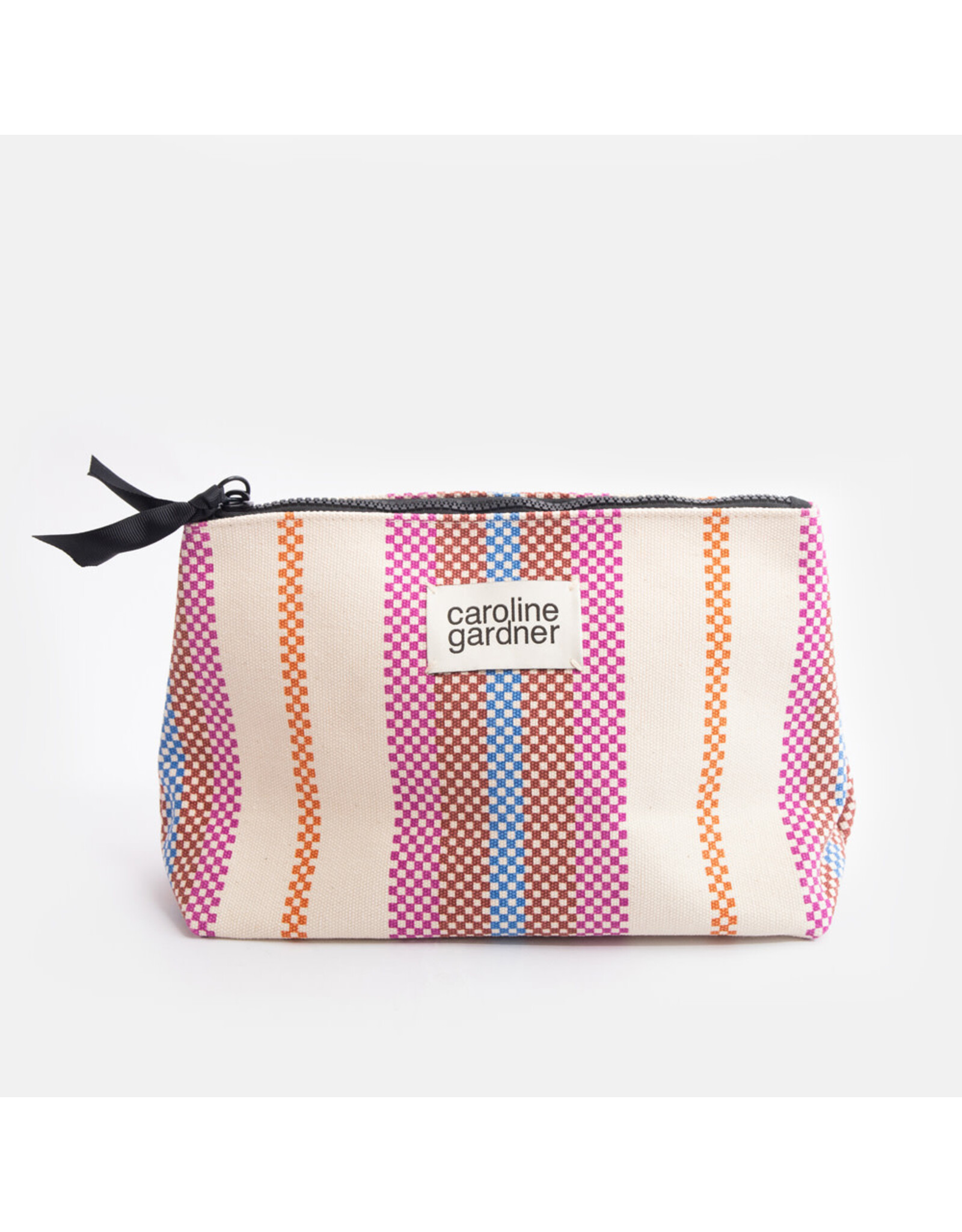 Caroline Gardner Check Stripe Printed Canvas Beauty Bag