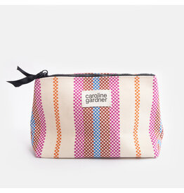 Caroline Gardner Check Stripe Printed Canvas Beauty Bag