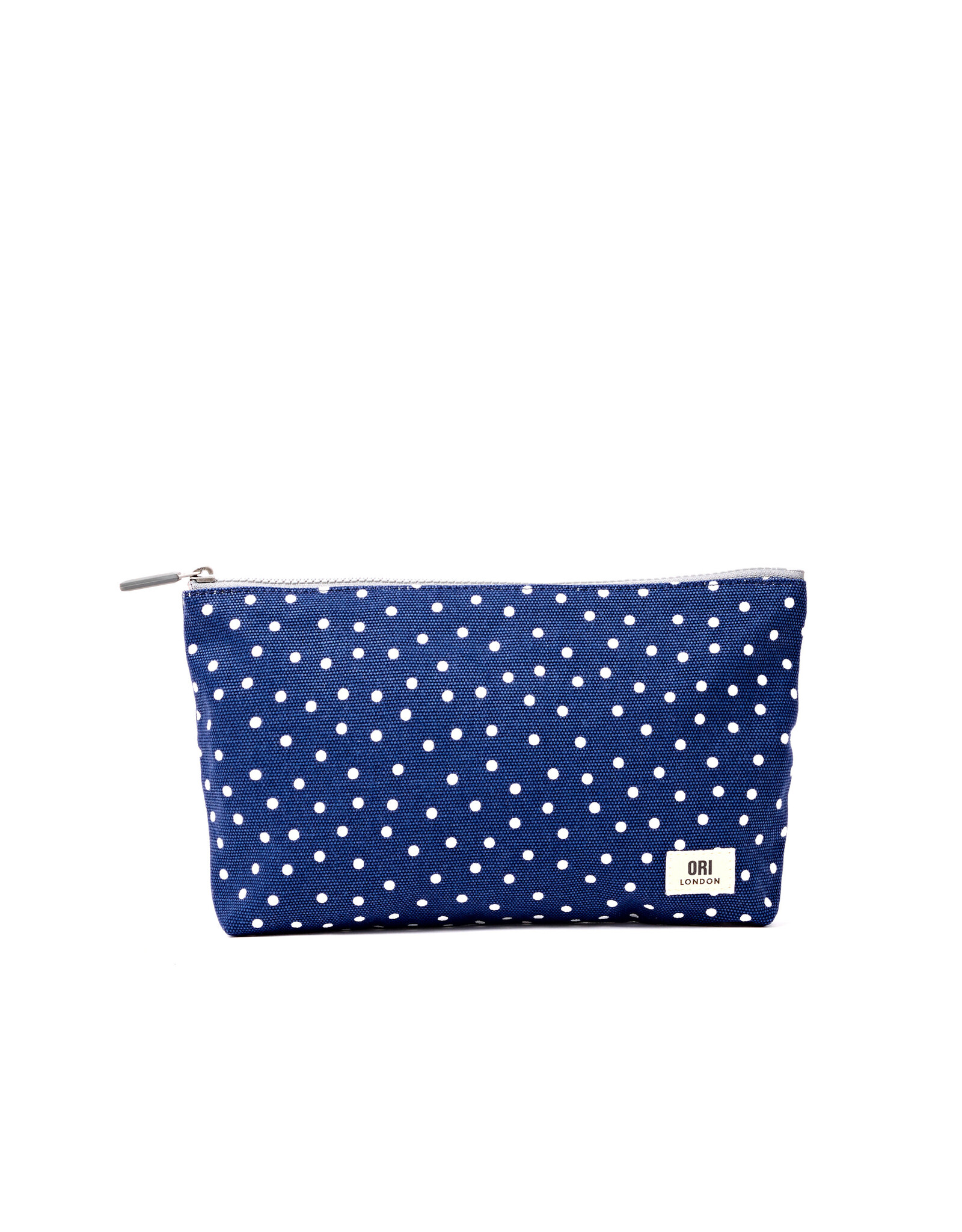 Ori London Maida Vale Medium Cotton Pouch in Navy Polka Dot