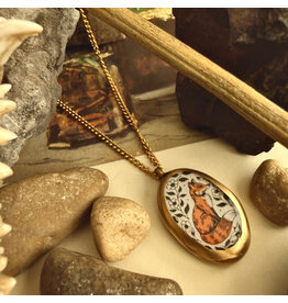 Pika & Bear Reynard Fox Cold Oval Porcelain Charm Necklace - Gold