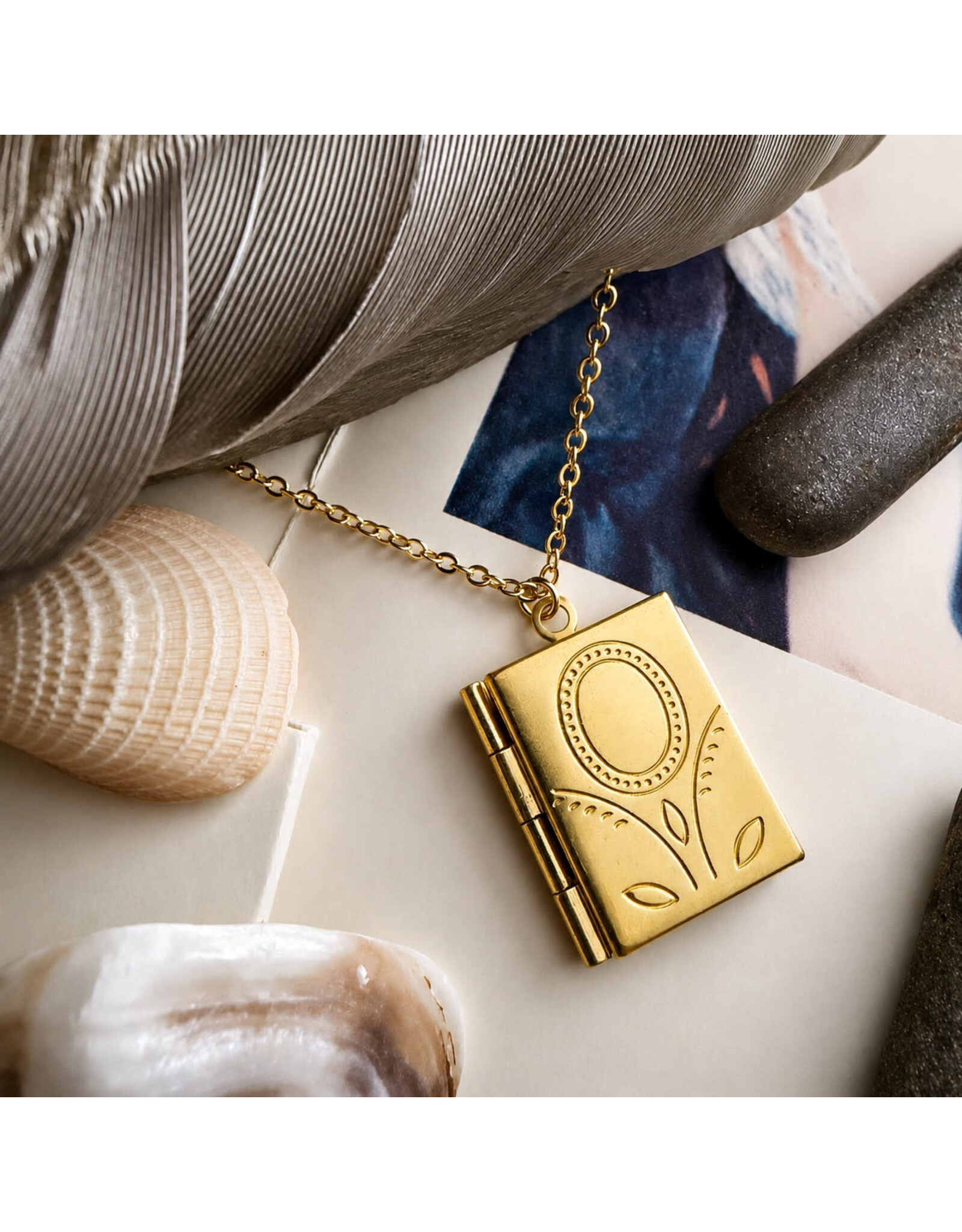 Pika & Bear Bronte Vintage Book Locket Charm Necklace - Raw Brass