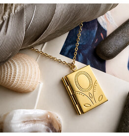 Pika & Bear Bronte Vintage Book Locket Charm Necklace - Raw Brass