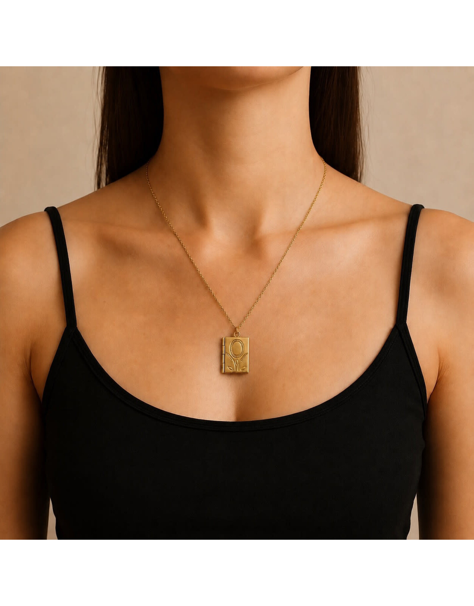 Pika & Bear Bronte Vintage Book Locket Charm Necklace - Raw Brass