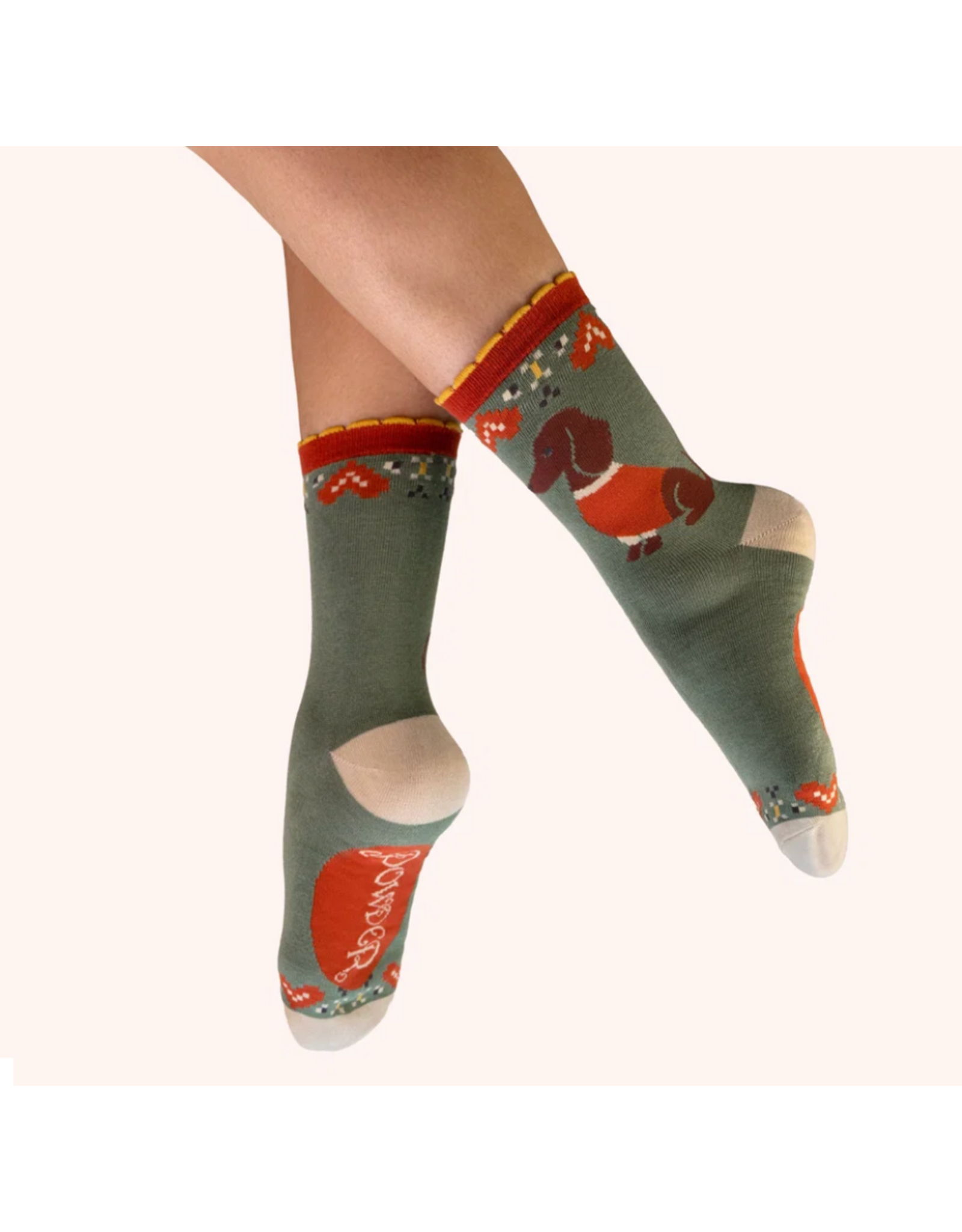 Powder Design Snuggle Sausage Dog Ankle Socks- Olive