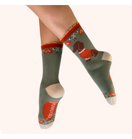 Powder Design Snuggle Sausage Dog Ankle Socks- Olive