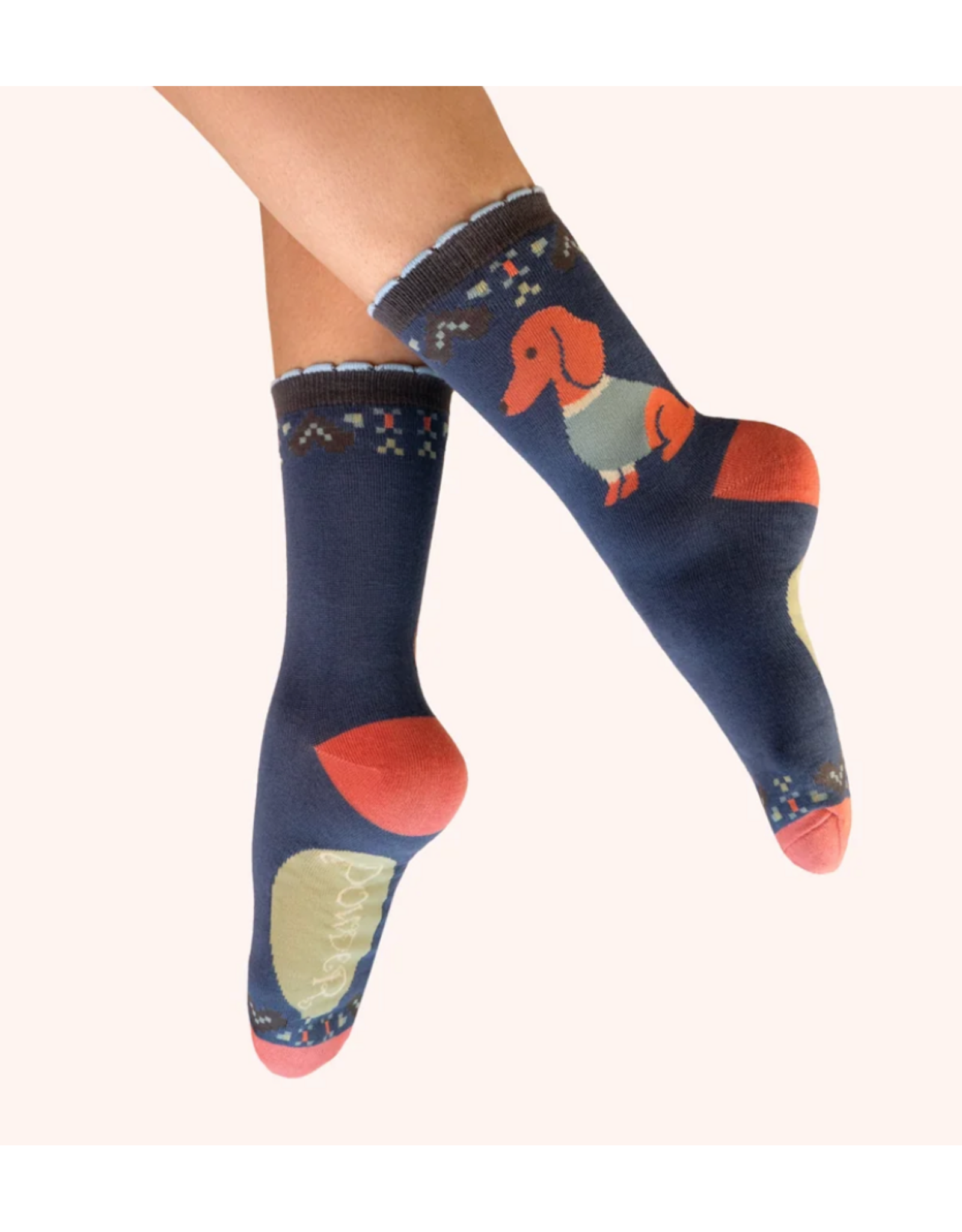 Powder Design Snuggle Sausage Dog Ankle Socks- Denim