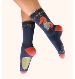 Powder Design Snuggle Sausage Dog Ankle Socks- Denim