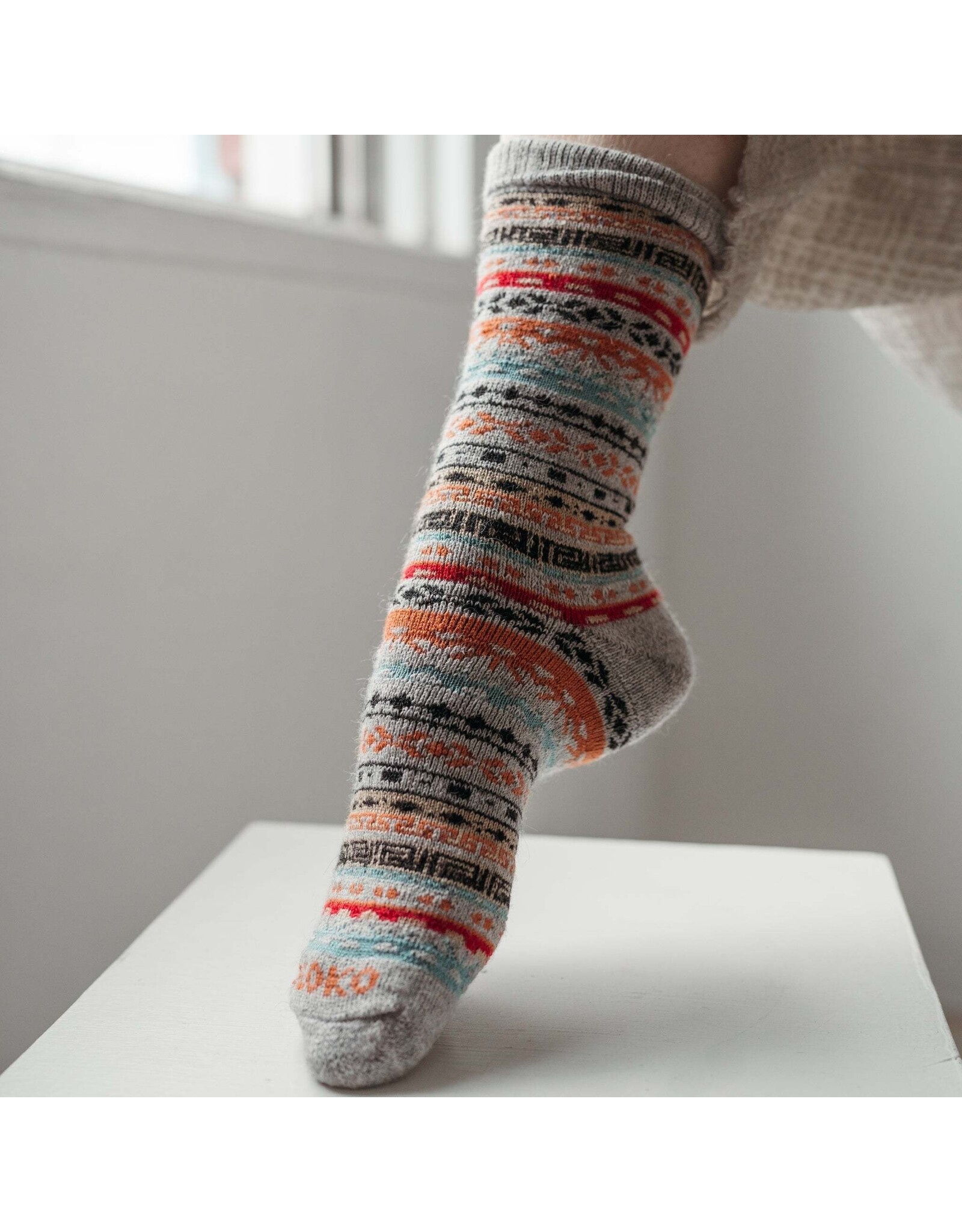 Pokoloko Alpaca Crew Socks - Multi Grey -