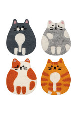 Cat Club Felt Coasters Set of 4 Assorted