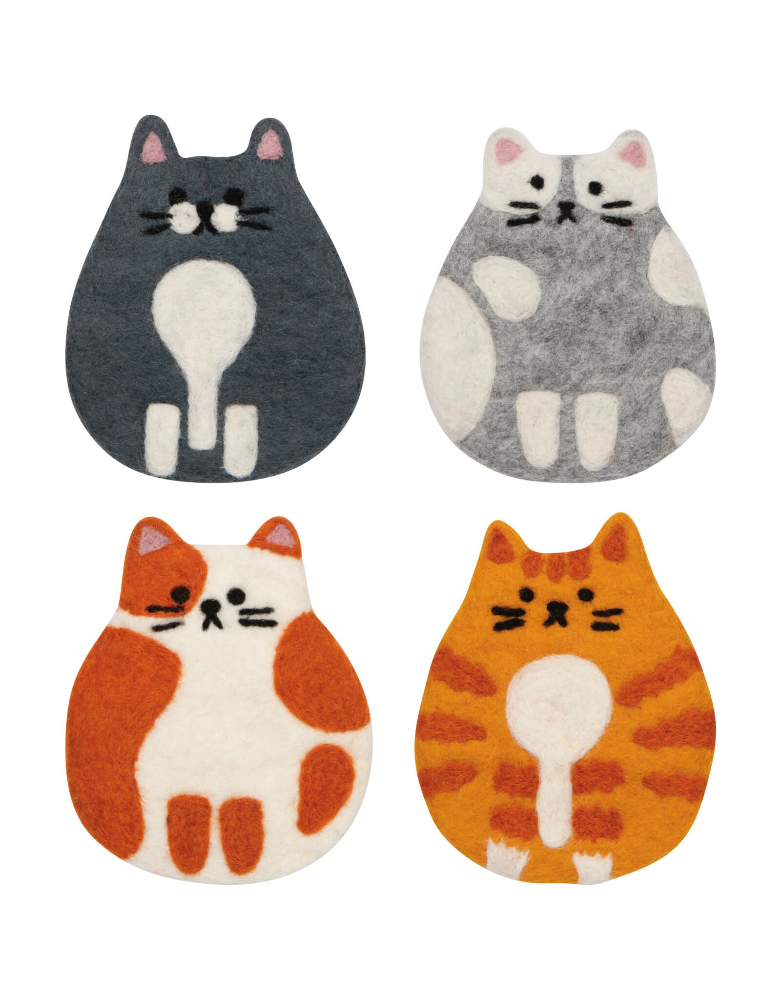 Cat Club Felt Coasters Set of 4 Assorted