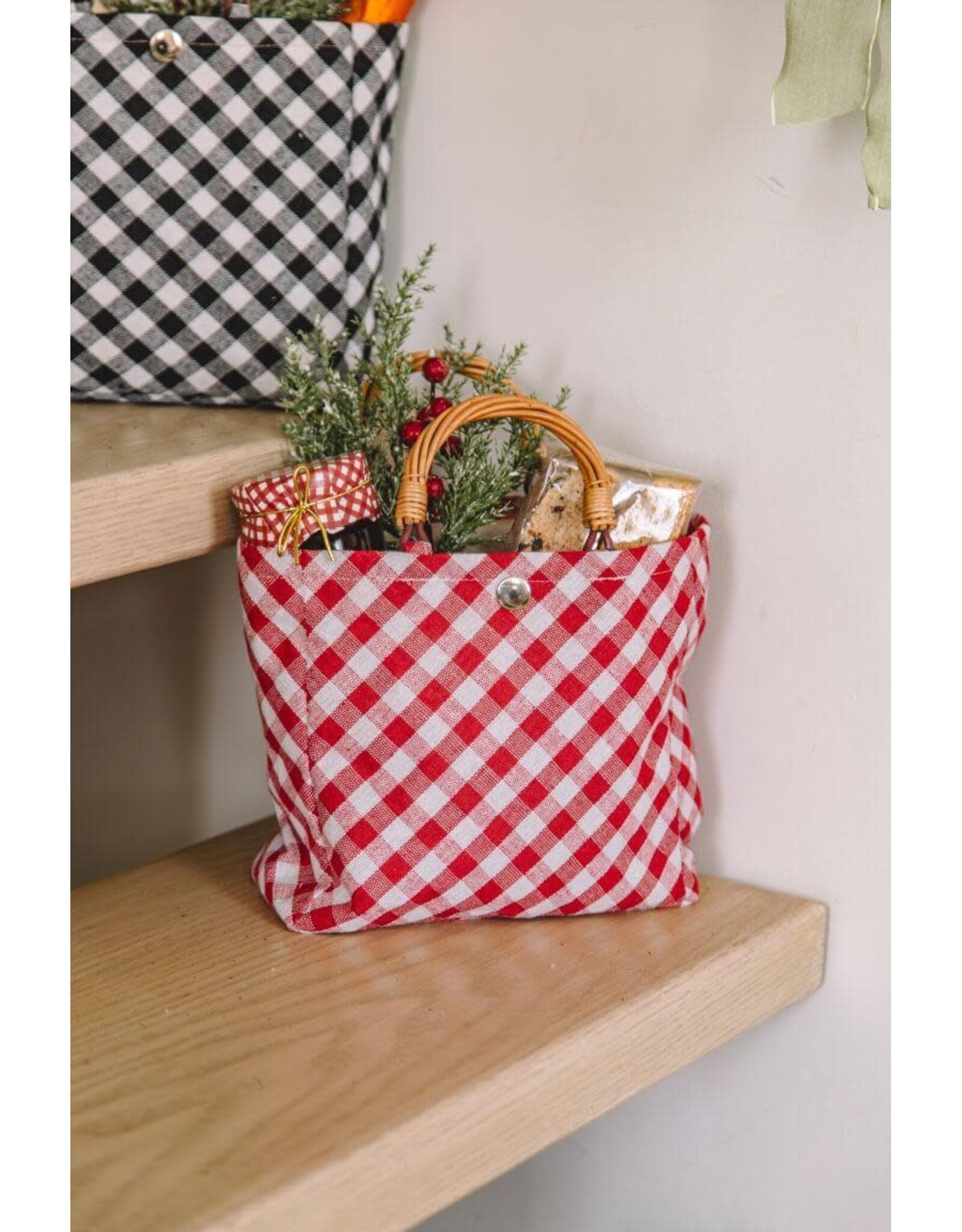 Red Fabric Bag w Willow Handles