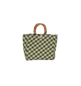 Green Fabric Bag w Willow Handles