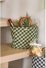 Green Fabric Bag w Willow Handles