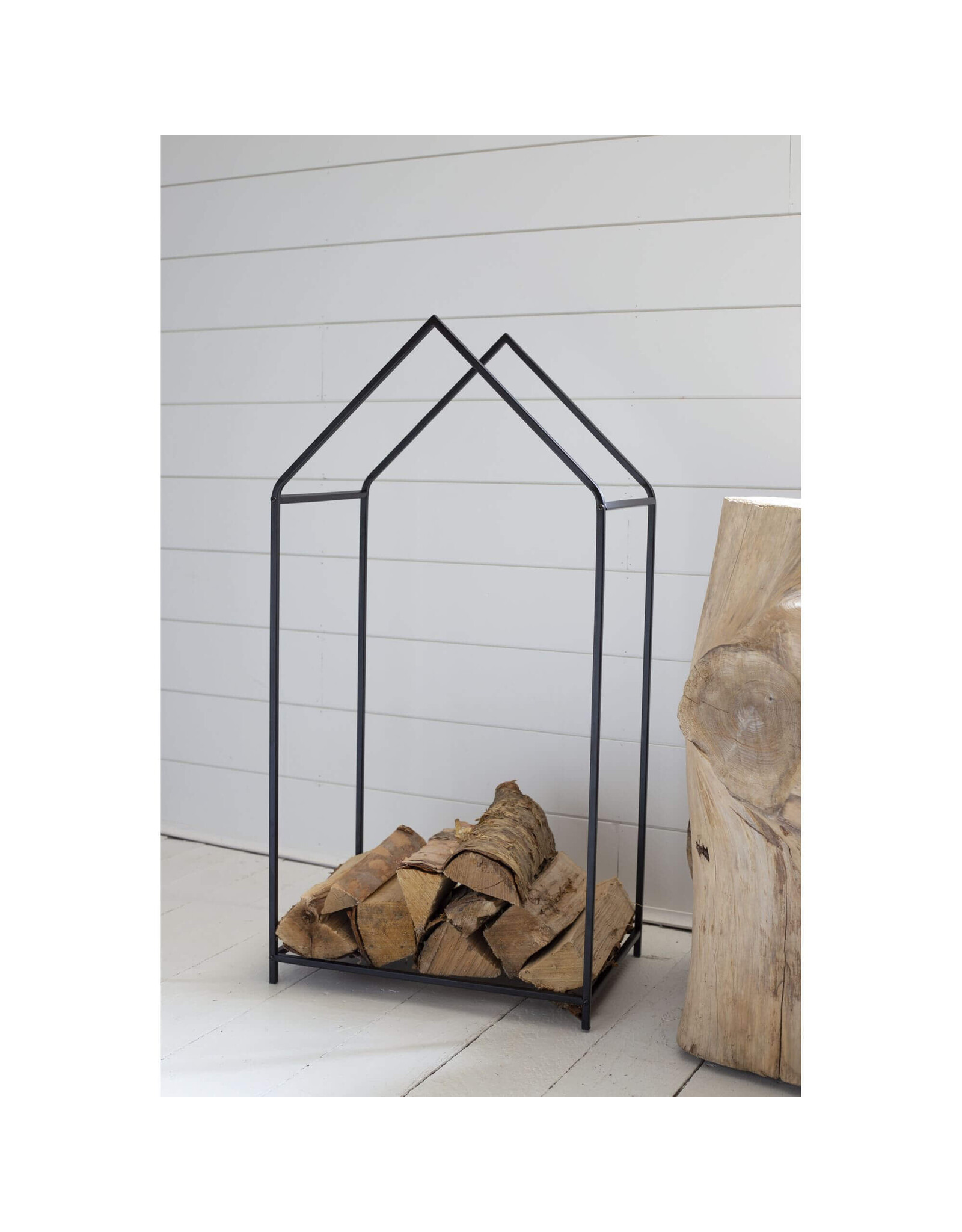 Black Metal House Frame Log Holder