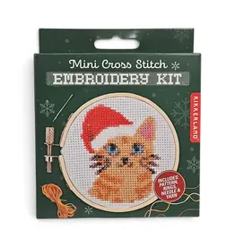 Mini Cross-Stitch Embroidery Kit - Santa Cat