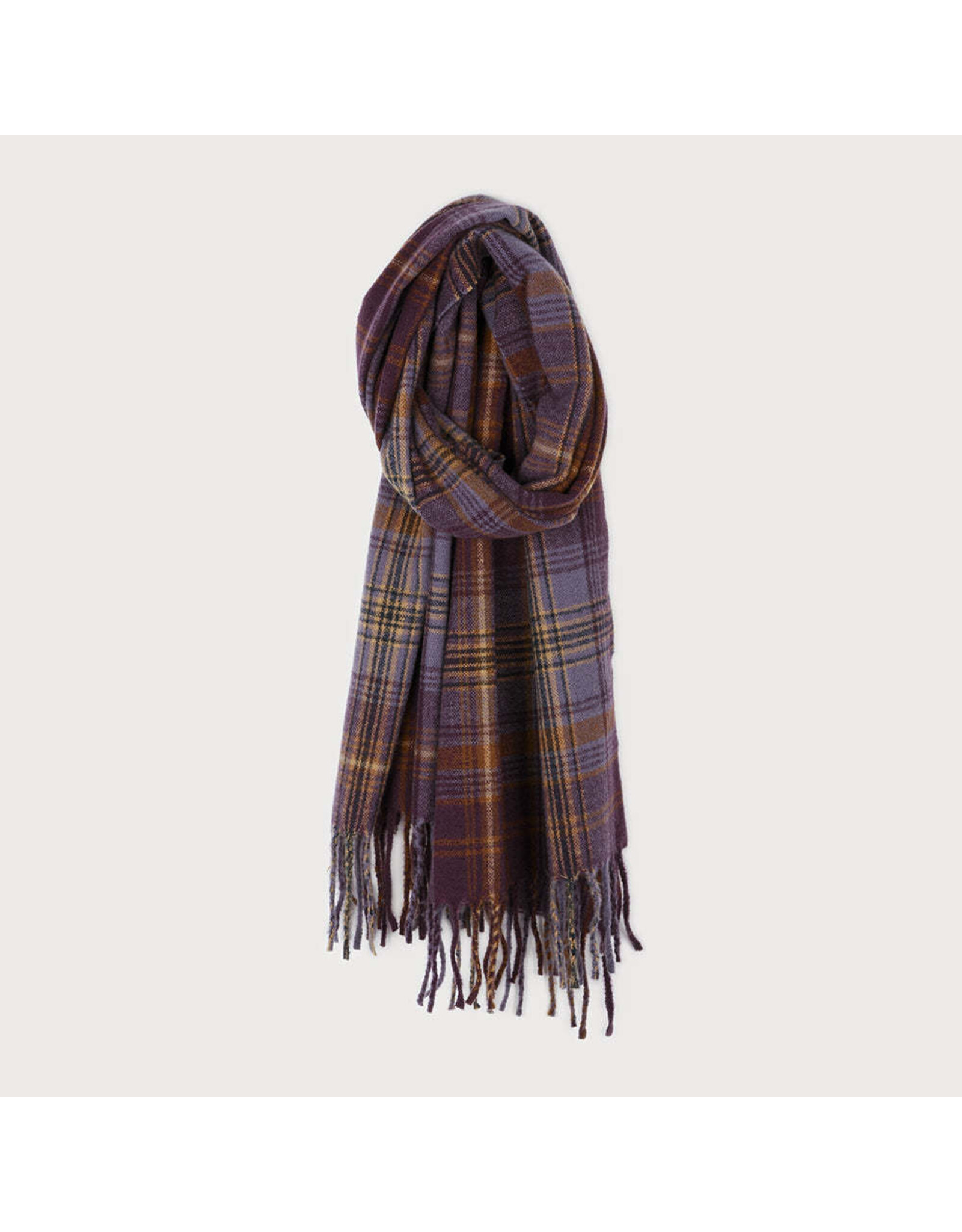 Soft Warm Checkered Scarf w Fringes - Purple