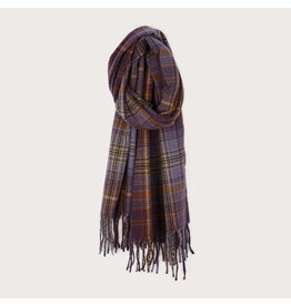 Soft Warm Checkered Scarf w Fringes - Purple