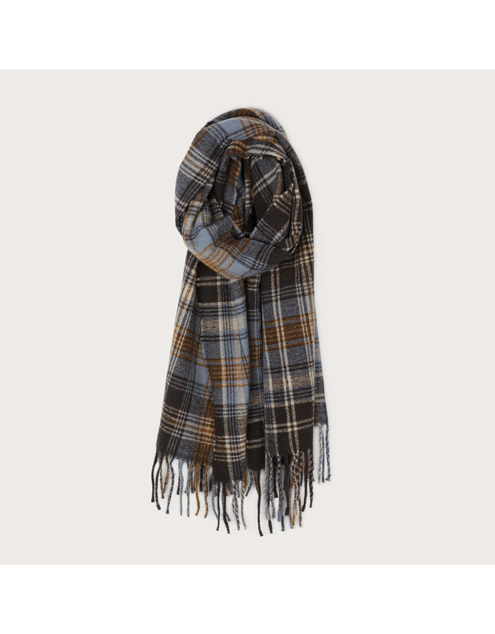Soft Warm Checkered Scarf w Fringes - Sky
