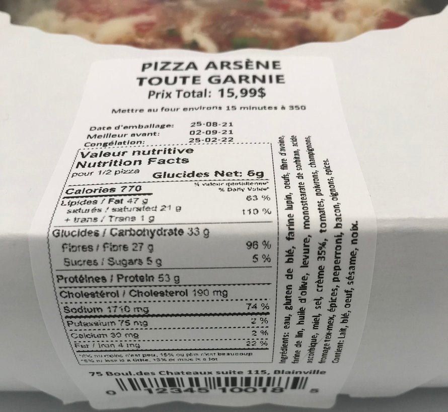 Pizza toute garnie Keto (glu: 6 g pour 1/2)