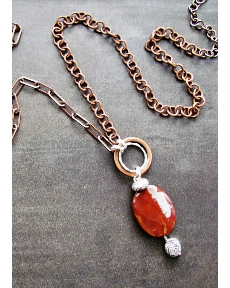 FRAN GREEN COGNAC Copper Necklace w/Mookaite Pendant