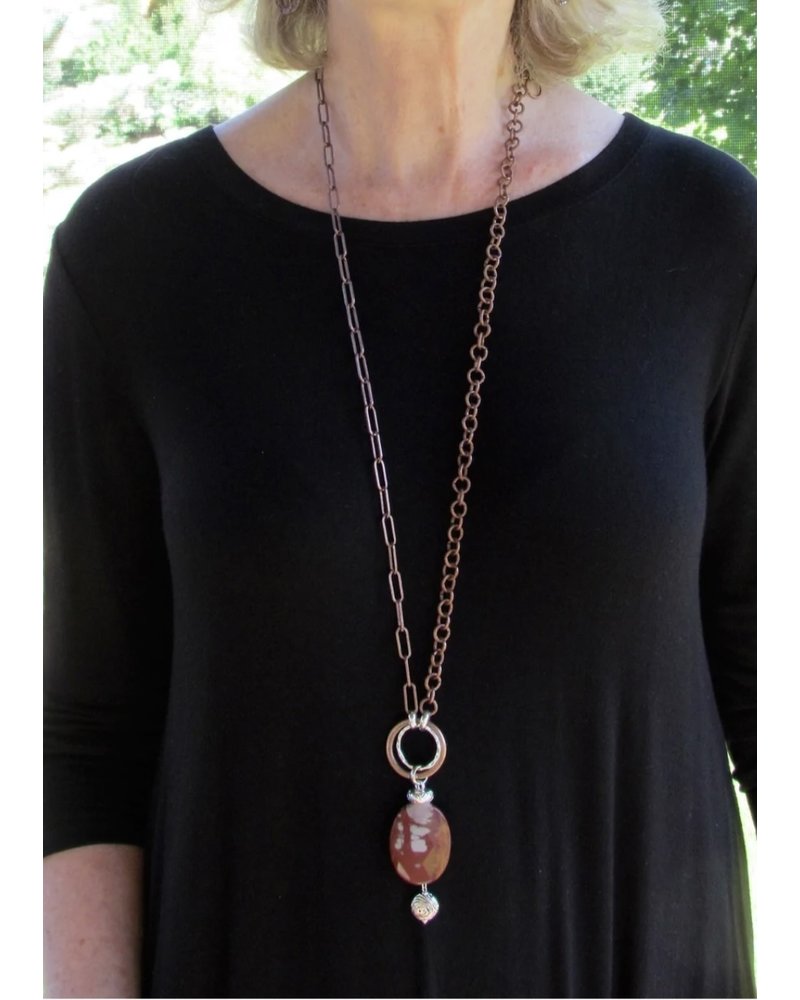 FRAN GREEN COGNAC Copper Necklace w/Mookaite Pendant