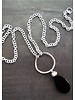 FRAN GREEN EBONY Silver Necklace w/Black Teardrop Pendant