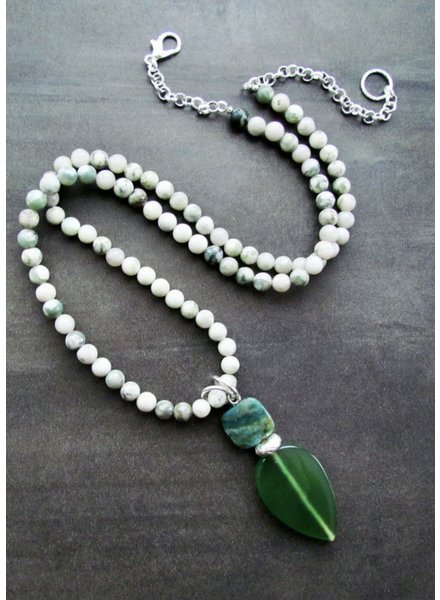 FRAN GREEN FOREST Peace Jade Necklace w/Emerald Agate