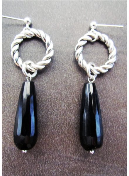 FRAN GREEN WINSTON Silver Earring w/Onyx Teardrop