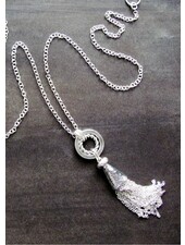 FRAN GREEN TASSEL Silver Necklace w/Tassel