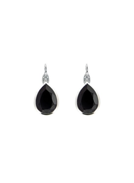 MYKA DESIGNS NINA Rhodium/Jet Crystal Teardrop Euroback Earring