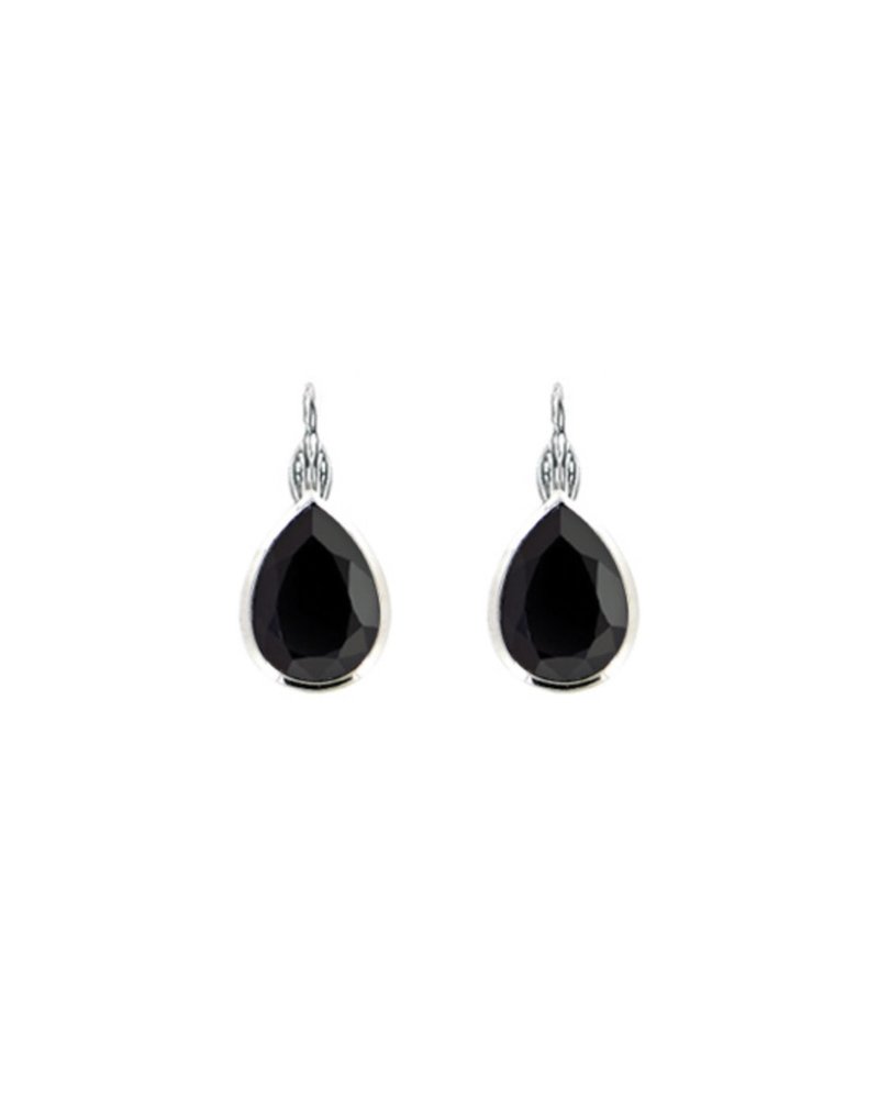MYKA DESIGNS NINA Rhodium/Jet Crystal Teardrop Euroback Earring