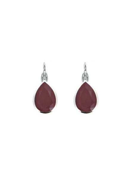 MYKA DESIGNS NINA Rhodium/Dk Red Crystal Teardrop Euroback Earrings