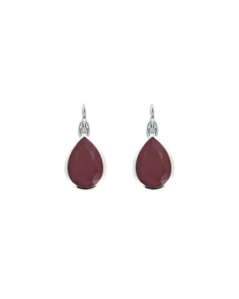 MYKA DESIGNS NINA Rhodium/Dk Red Crystal Teardrop Euroback Earrings