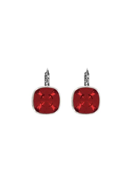 MYKA DESIGNS TORI Rhodium/Scarlet Crystal Cushion Euroback Earrings