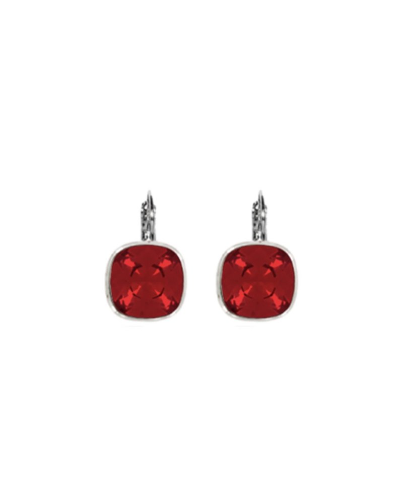 MYKA DESIGNS TORI Rhodium/Scarlet Crystal Cushion Euroback Earrings