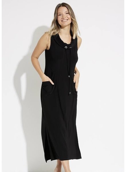 JOSEPH RIBKOFF Drawstring Collar Maxi Dress