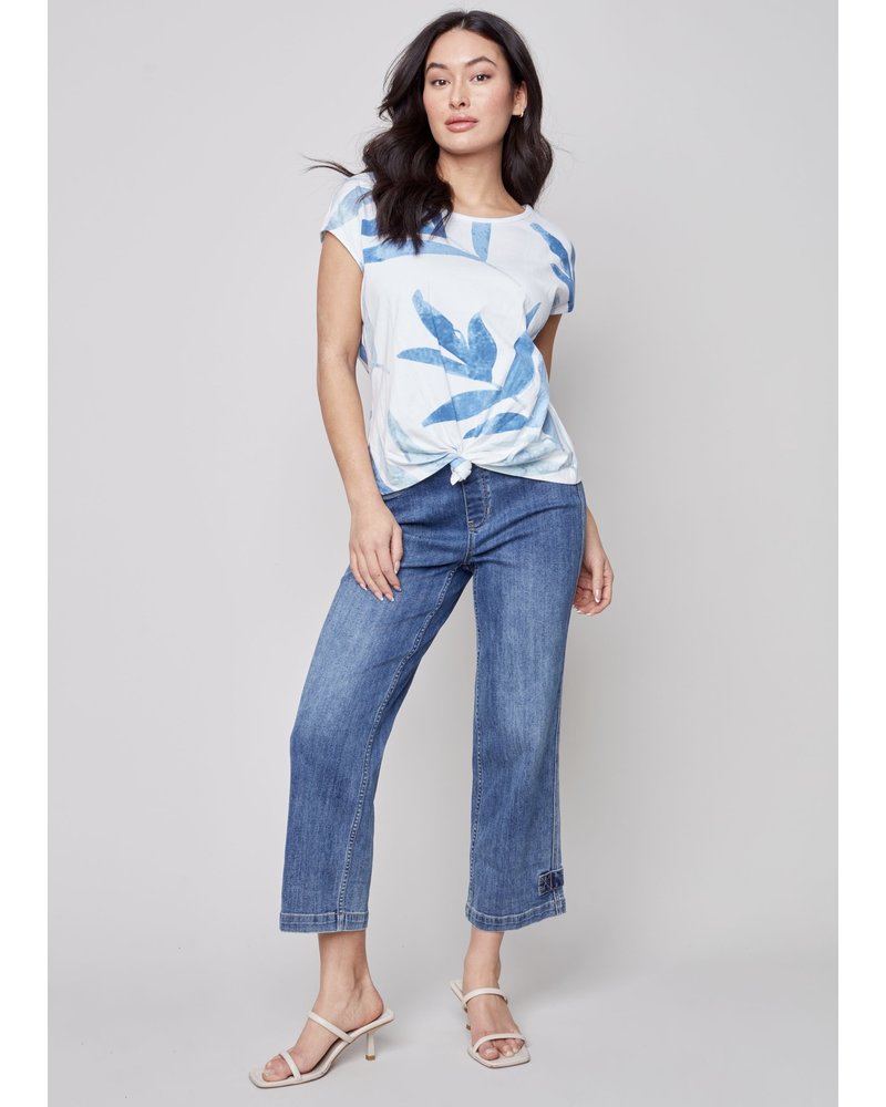 CHARLIE B Printed Front Knot Top
