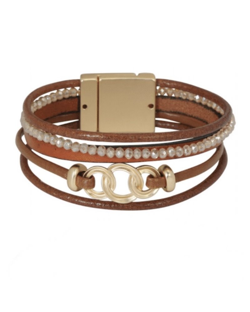 MERX Magnetic Stack Bracelet Gold/Camel & Crystal