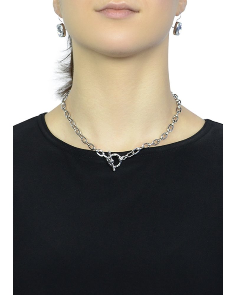 MYKA DESIGNS BILLY Bright Rhodium 18" Toggle Square Chain Choker