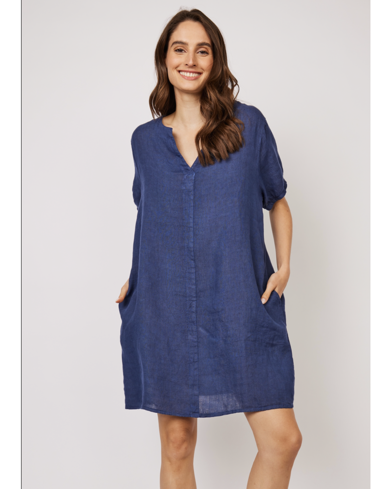 PISTACHE Linen Dress w/Elastic Detail Sleeve