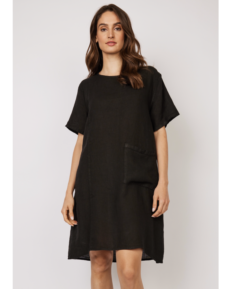 PISTACHE Short Sleeve  Linen Dress w/Patch Pocket