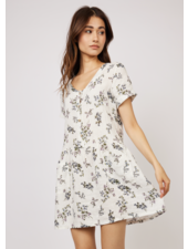 PISTACHE Print Linen Short Sleeve Dress w/Button Top & Patch Pockets