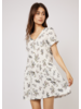 PISTACHE Print Linen Short Sleeve Dress w/Button Top & Patch Pockets