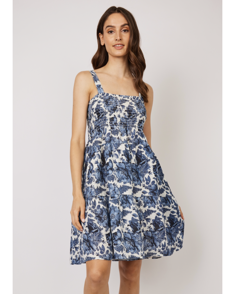 PISTACHE Sleeveless Print Linen Nap Dress
