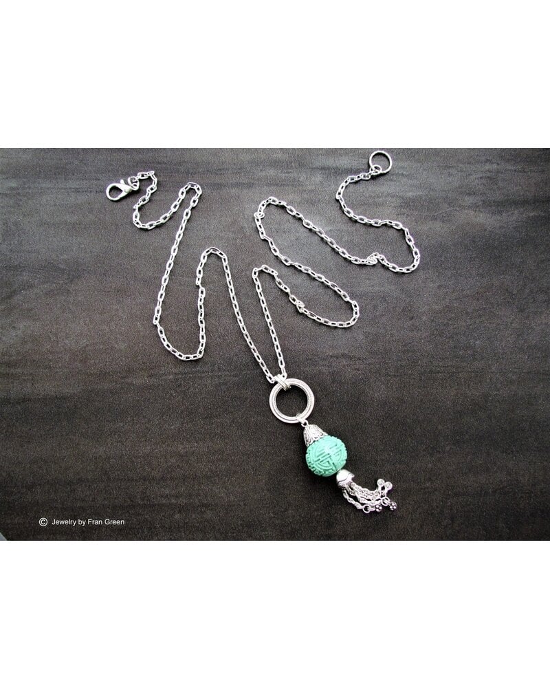 FRAN GREEN CINNABAR AQUA Tassel Pendant