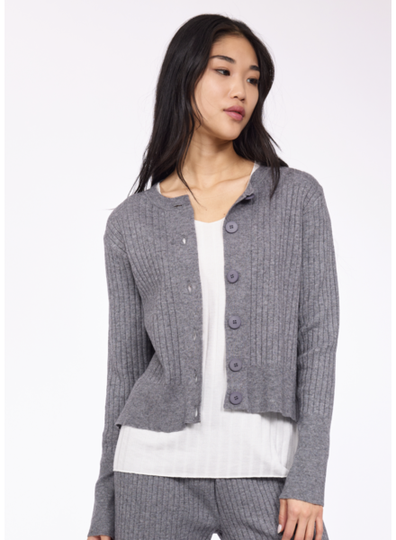 PISTACHE Ribbed Knit Button Front Cropped Cardigan