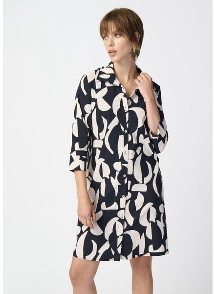 JOSEPH RIBKOFF Abstract Print Stretch Poplin Trapeze Dress