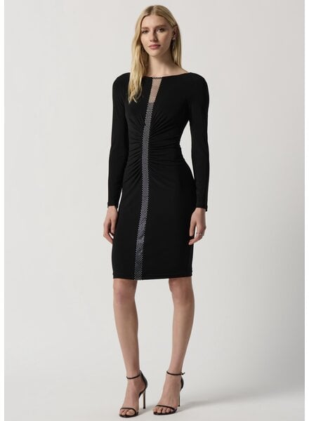 JOSEPH RIBKOFF Silky Knit Dress Crystal Mesh Detail