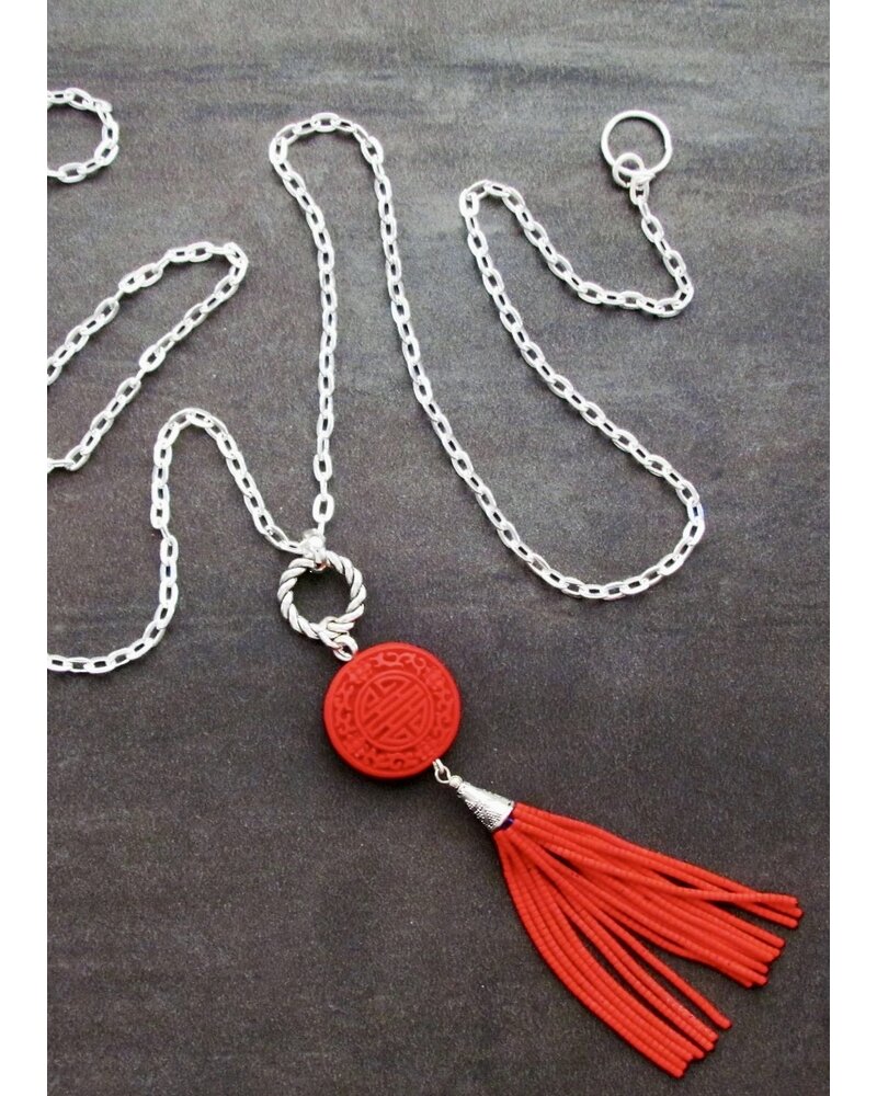 FRAN GREEN CINNABAR 2 Tassel Pendant